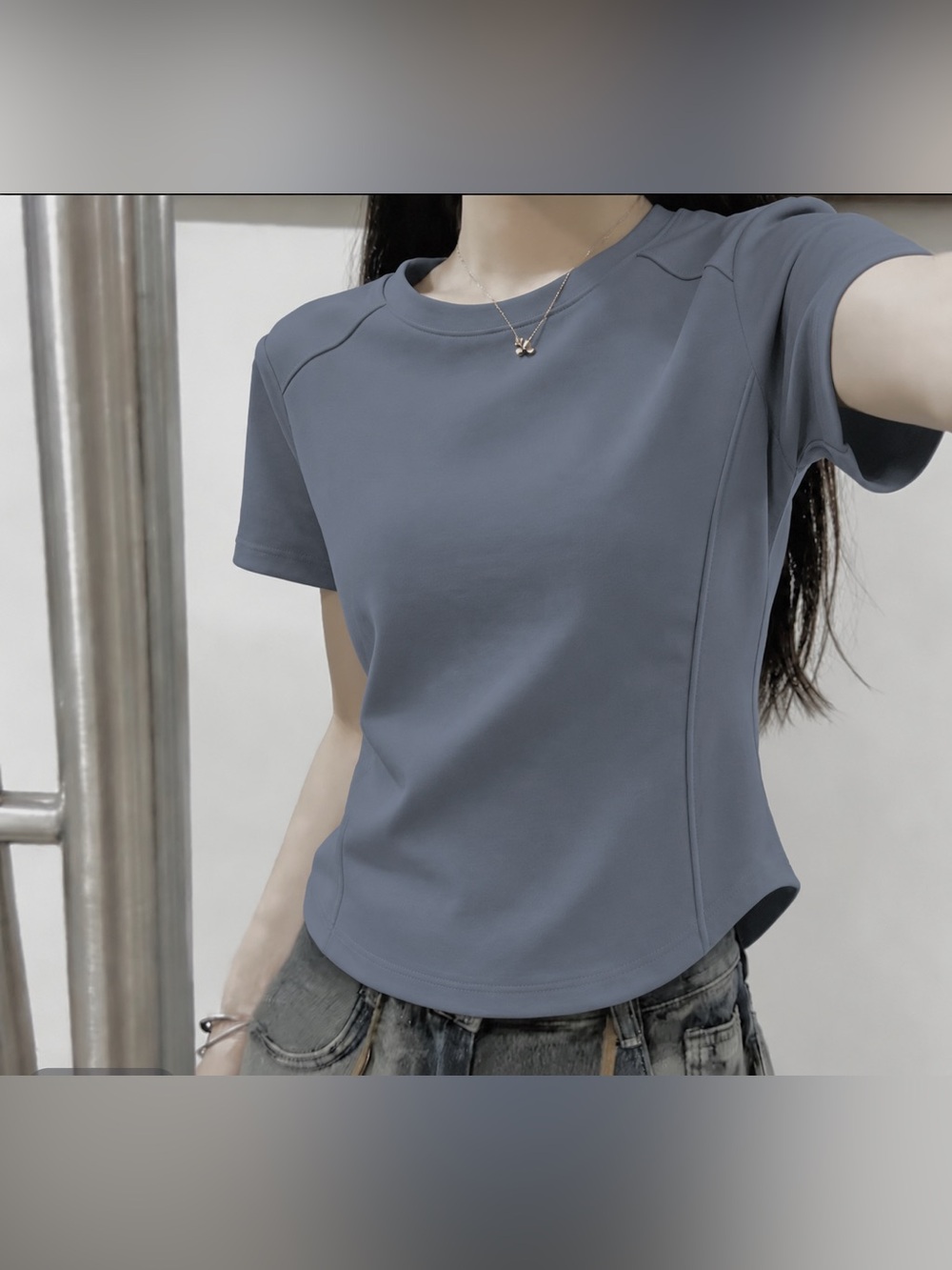 Women’s Short Sleeve Crewneck Top in Slate Blue
